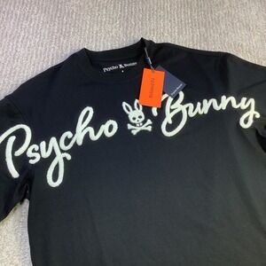 Psycho Bunny Tate Relaxed Fit Graphic Tee Black Chenille Logo Shirt Size 4 NWT